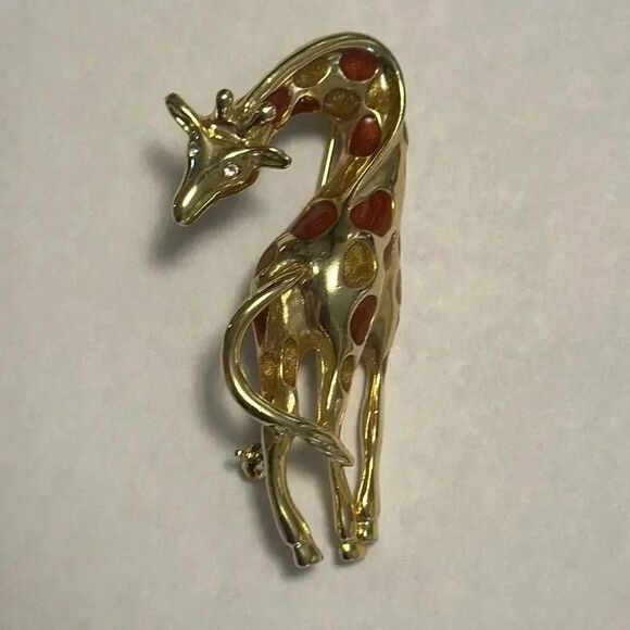 Vintage Enamel Gold Tone Giraffe Brooch - Picture 1 of 6